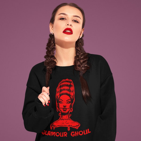 Halloween Psychobilly Glamour Ghoul Unisex Crewneck Sweatshirt, Horror Sweatshirt, Goth Sweatshirt, Psychobilly Top, Gothabilly Sweatshirt