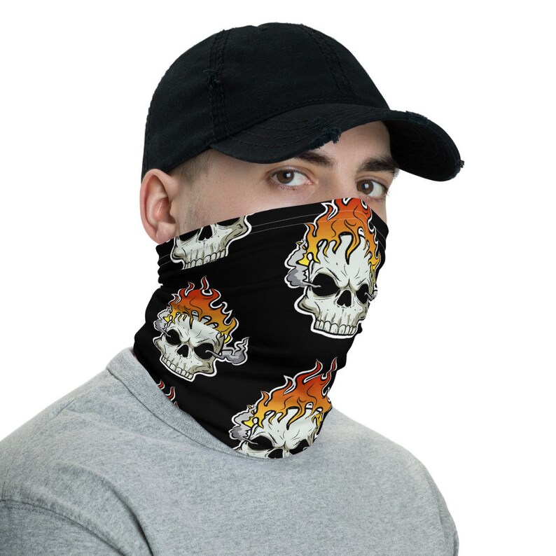 Badass Flaming Skull BikerNeck Gaiter or Headband/Flaming | Etsy