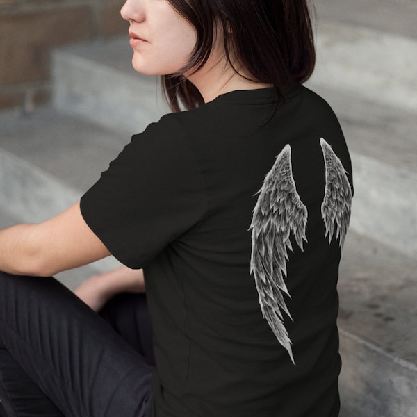 Dark Academia Angel Wings Unisex T-Shirt, Angel Wings Shirt, Angelcore Aesthetic Clothing, Goth Shirt, Wings Art Tee, Angel Wings