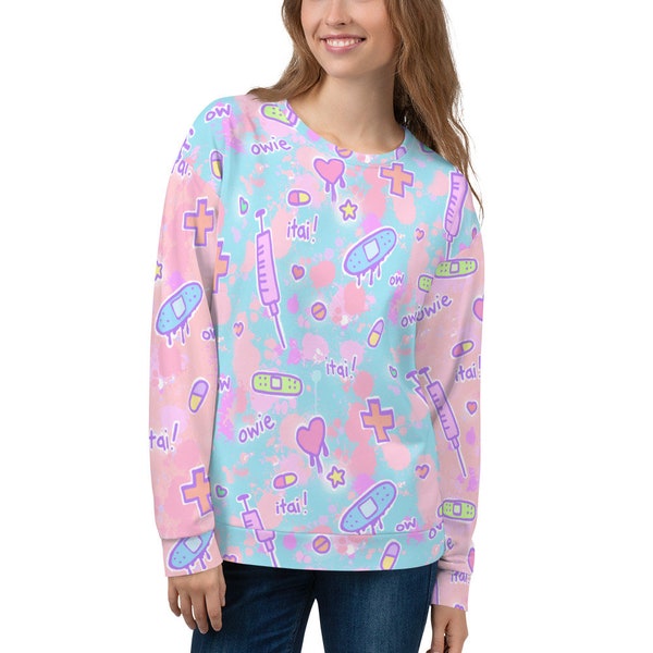 Yami Kawaii Spritzenbandagen Unisex Sweatshirt, Oversized Sweatshirt, Ästhetik, Kawaii Ästhetische Kleidung, Herzen, Pastel Goth Sweatshirt