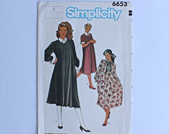 Size XS Simplicity 6653 Maternity Dress Uncut Sewing Pattern, Vintage 80s Women's Long Short Sleeve Midi Dress