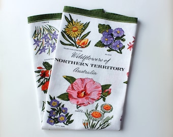 Wildflowers Northern Territory Of Australia Souvenir Kitchen Towel, Vintage 70s New Old Stock