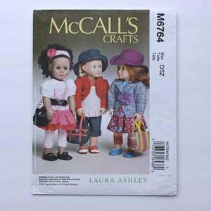 McCalls Crafts M6764 Laura Ashley 18 Inch Doll Clothing Uncut Sewing Pattern, Dress, Jacket, Hat, Handbag