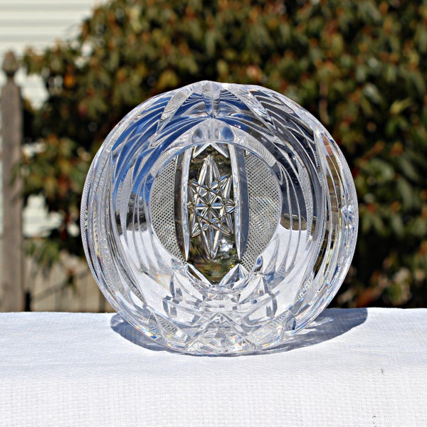 Lead Crystal Cigar Orb Ashtray, Vintage 40s 50s Hand Cut Glass Tobacciana