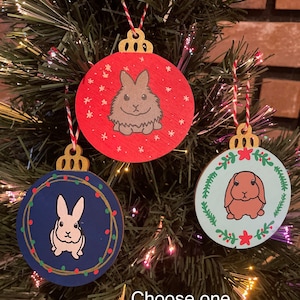 Bunny Hand-painted Wood Cutout Ornament, Pet Owner Gift, Christmas Holiday Decoration, Rabbit Painting, Wood Art, Bun Mom