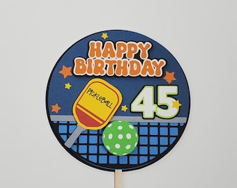 Pickleball 3D Cake Topper add any age and can be personalized with name, paddle ball and court. Send as a gift to the birthday Guy!