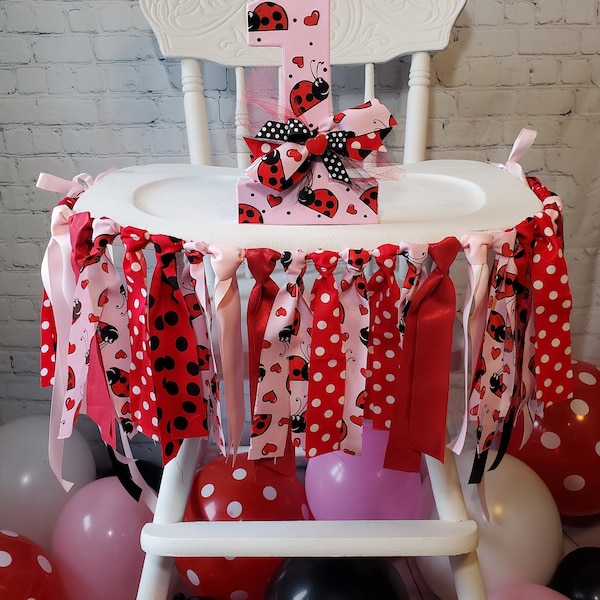 Ladybug highchair banner/garland or photo background garland. Cute lovebug birthday party baby shower wall art stroller garland handmade