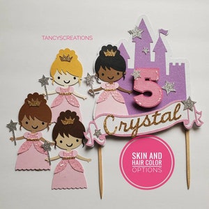 Personalized Princess Cake Topper with age! Choose skin n hair color! Pretty Little Princess Birthday Party! Sparkly layered