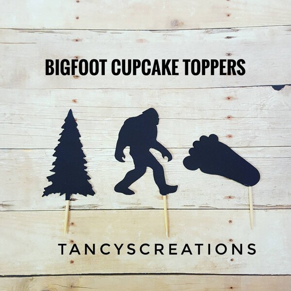 Bigfoot Sasquatch Cupcake Toppers! Forest, Woods, I believe, Manly, Adventure, Outdoors Birthday Party! Bachelor Party! Big Foot Party!