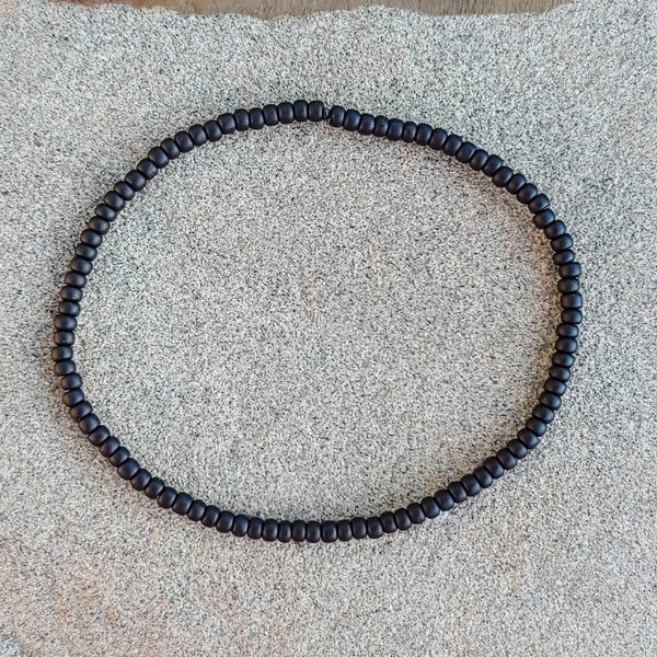 Men's Black Beaded Bracelet on Stretch Cord/ Slim Bracelet for Men / Small Matte Black Seed Beads / Great Boyfriend, Father or Son Gift