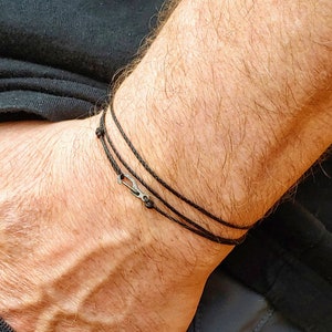 Men's Minimalist Black String Bracelet, Surfer Bracelet or Anklet for Men, Waterproof Cord Bracelet, Men's Thin Rope Bracelet