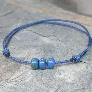 Minimalist Navy Blue Men&#39;s String Bracelet with Picasso Beads, Adjustable Surfer Waterproof Bracelet, Thin Cord Bracelet, Boyfriend Gift