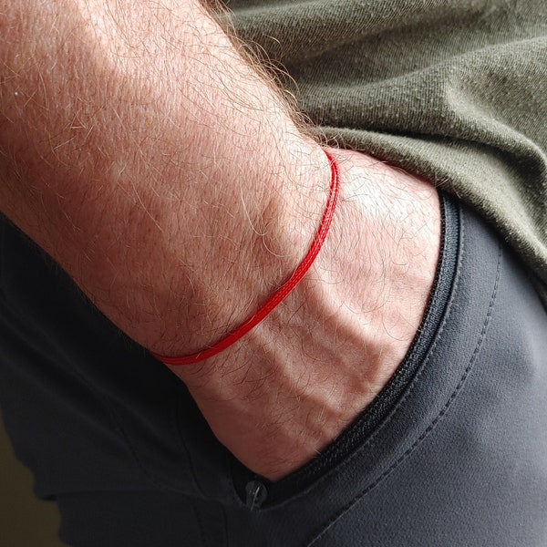Red String Bracelet for Men, Adjustable Waterproof Surfer Bracelet, Minimalist Rope Bracelet, Mens Gift Thin Red Cord Bracelet