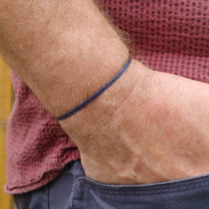 Navy Blue Minimalist String Bracelet for Men or Women, Adjustable Surfer Waterproof Cord Bracelet, Thin Rope Bracelet
