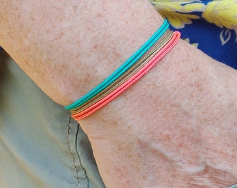 Womens Minimalist String Bracelet, Adjustable Waterproof Surfer Bracelet, Simple Cord Bracelet, Men's or Unisex Rope Bracelet