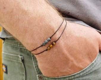 Tiny Lava Stone Bracelet, Mens & Womens Thin String Gift Bracelet, Choose Lava or Stone, Metal Free Jewelry