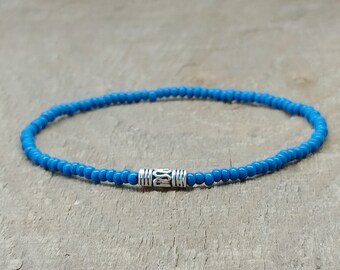 Minimalist Thin Beaded Bracelet for Men or Women, Tiny Blue Beads on Stretch Cord, Made to Order, Gift for Men and Women