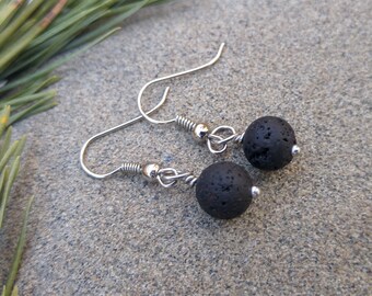 Essential Oil Earrings, Lava Earrings, Diffuser Earrings, Aromatherapy Earrings, Minimal Lava Earrings, Black Earrings, Aromatherapy Jewelry