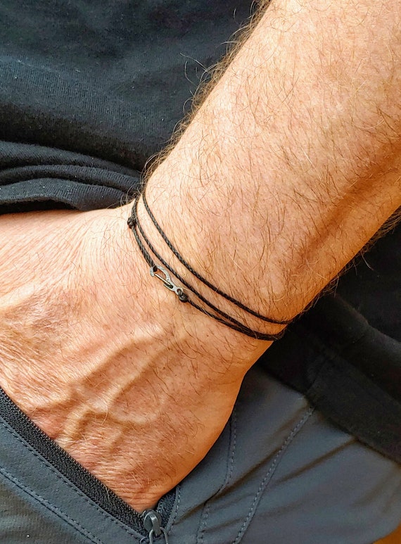 Men's Minimalist Black String Bracelet, Surfer Bracelet or Anklet for Men,  Waterproof Cord Bracelet, Men's Thin Rope Bracelet 