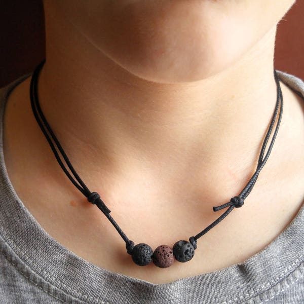 Men's Diffuser Necklace, Boys Essential Oil Necklace, Mens Lava Jewelry, Adjustable Necklace, Aromatherapy, Masculine Gift