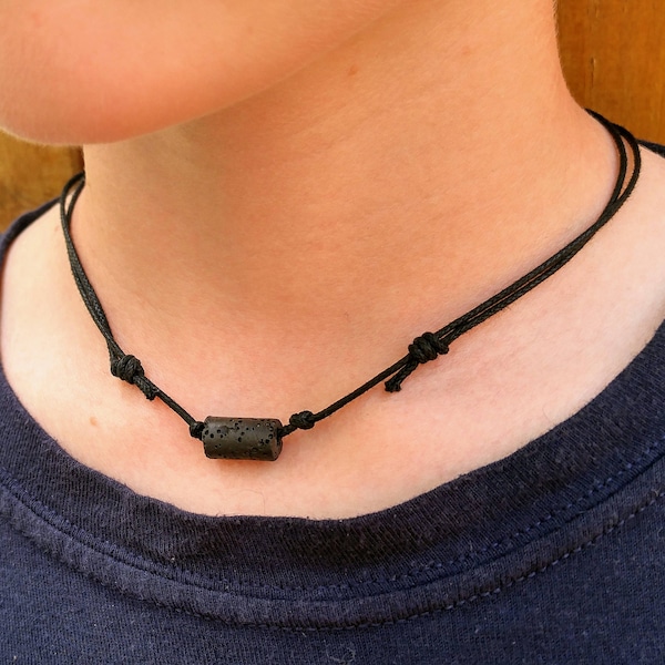 Mens and Boys Masculine & Adjustable Lava Necklace, Essential Oil Diffuser