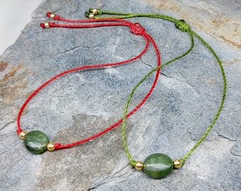 Natural Jade & 14K Gold Beads, Good Luck String Bracelet, Lucky Gift for Men and Women