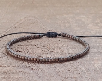 Men's Copper Beaded Bracelet, Slim Bracelet for Men, Matte Copper Seed Beads on Strong Waterproof Cord, Great Boyfriend, Gift for Father Son