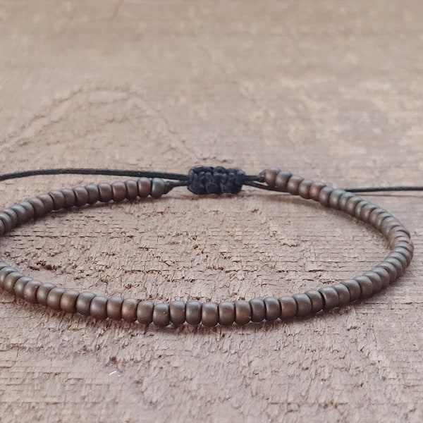 Men's Copper Beaded Bracelet, Slim Bracelet for Men, Matte Copper Seed Beads on Strong Waterproof Cord, Great Boyfriend, Gift for Father Son