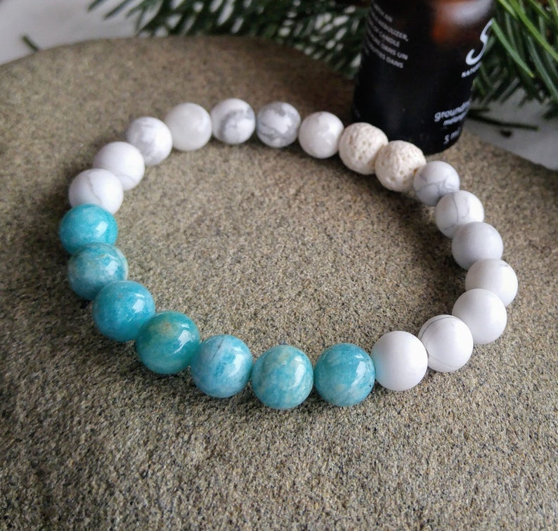 Amazonite Yoga Bracelet White Howlite Essential Oil Diffuser Bracelet Women/'s Oil Diffuser Bracelet White Lava Aromatherapy Bracelet