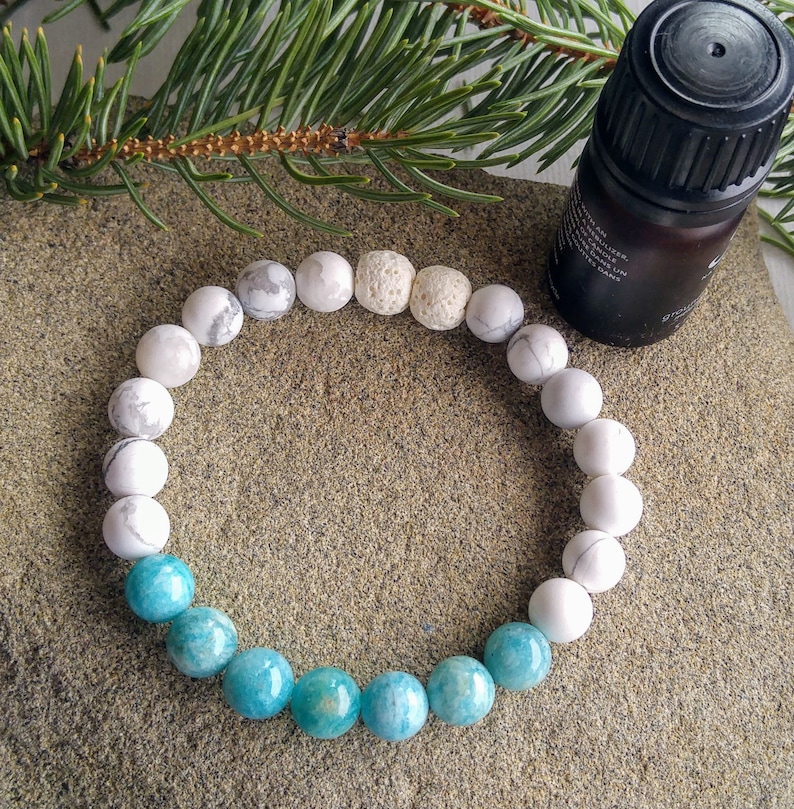 Amazonite Yoga Bracelet White Howlite Essential Oil Diffuser Bracelet Women/'s Oil Diffuser Bracelet White Lava Aromatherapy Bracelet