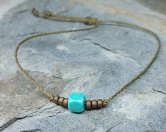 Small Turquoise Minimalist Bracelet, Mens & Womens Thin String Gift Bracelet, Waterproof Cord, Simple Cord Bracelet