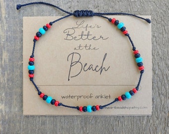 Boho Beaded Ankle Bracelet, Waterproof Czech Glass Anklet