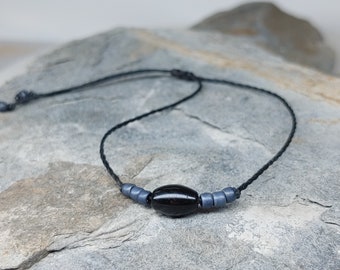 Mens Minimalist Black Agate Stone Bracelet, Black Stone on Waterproof Cord, Simple String Bracelet, Gift for Boyfriend