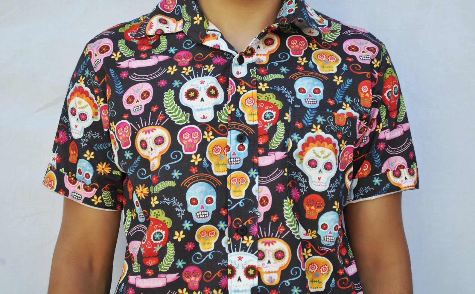 dia de los muertos button up shirt