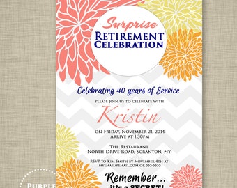 surprise retirement party invitation blue yellow and gray etsy surprise retirement party invitations