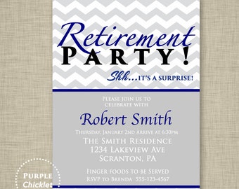 surprise retirement party invitation blue yellow and gray etsy surprise retirement party invitations
