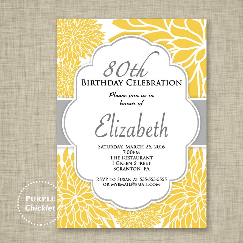Yellow Flower Invitation 80th Birthday Invitation Surprise Etsy