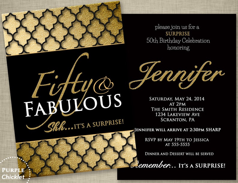 Fifty And Fabulous Surprise 50th Birthday Party Invitation Etsy