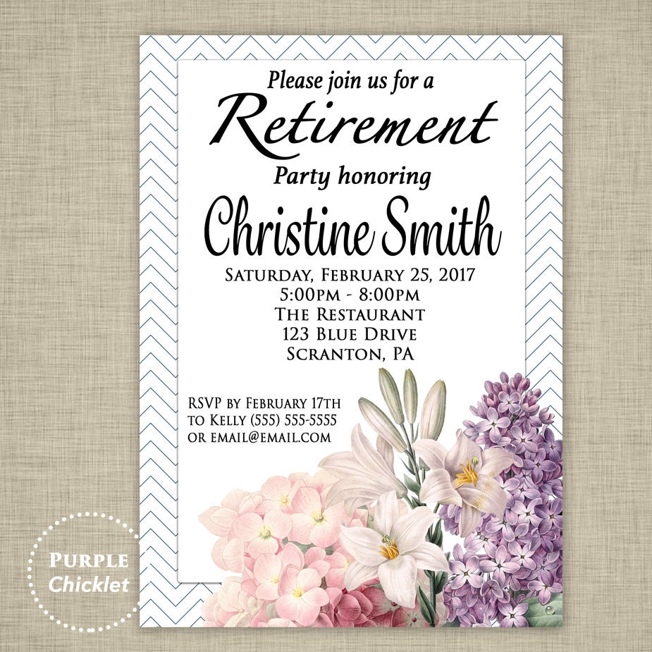 Floral Retirement Invitation For A Woman Going Away Invitation Etsy