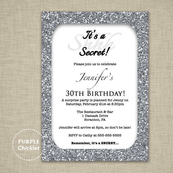 30th birthday invitation for her silver glitter glam surprise party invite cocktail dinner party invitation for women adult invitation 2361 invitations for dinner party