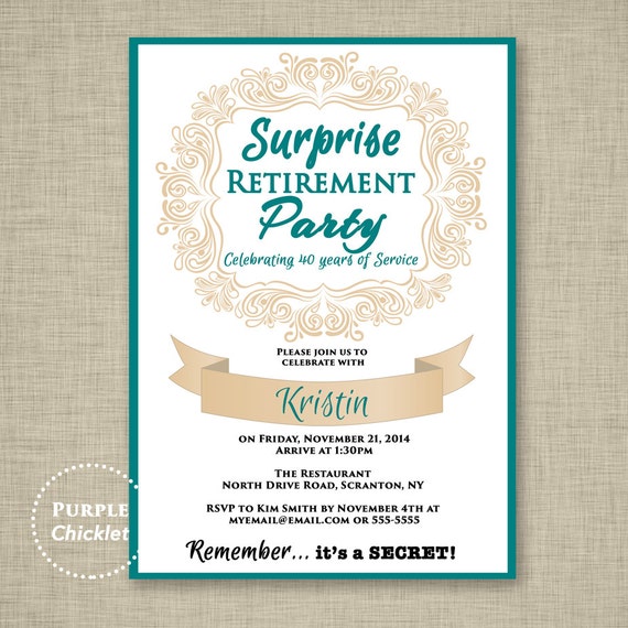 surprise retirement invitation teal