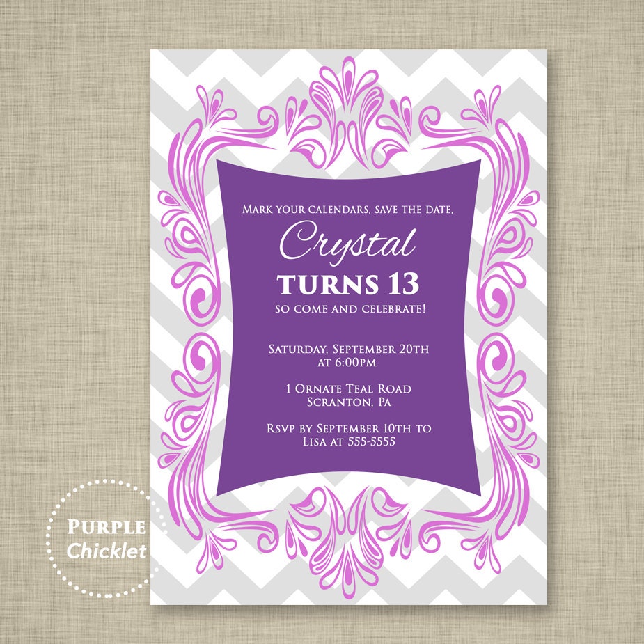 Purple 13th Birthday Invitation Colorful Fun Lavender Tween | Etsy