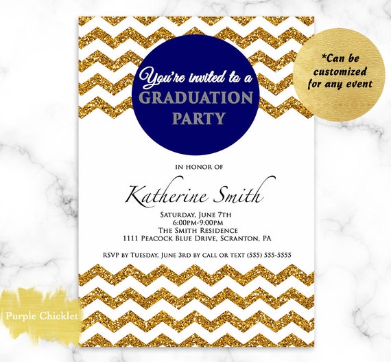 Class of 2019 Graduation Party Invite Navy Blue Gold Sparkle | Etsy