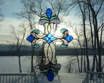 Stained Glass Medieval Cross - Make to order