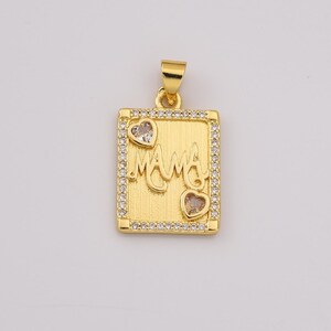 Gold Filled MAMA Charm, Dainty CZ Heart Mom Pendant for DIY Necklace Bracelet Jewelry Making, Mother&#39;s Day Gift, Minimalist Jewelry, CP2251