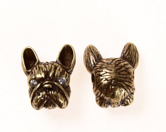 5 Dog Head Metal Beads Spacer Charm Animal Bulldog Head Charm 3D Antique Silver