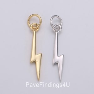 Lightning Charms, Dainty Lightning Charms, 18K Gold Lightning Charm, Bracelet Necklace Charms, Lightning Bolt Charm, 20x4mm, CP1117