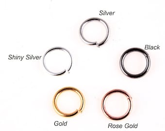 100 anillos de salto de 6 mm, dorados, rosados, plateados, negros y plateados brillantes, abiertos, con conector de oro de 18 quilates, para manualidades.