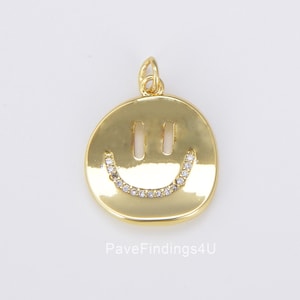 18K Gold Happy Face Charm, Emoji Charm Gold Smile Charm Pendant Smiley Face Charms for Necklace Earring Bracelet Supply, CP1530