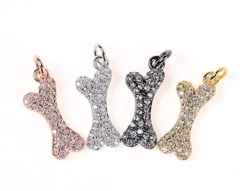 18K Gold Dog Bone Charm, Cubic Zirconia Pave Charm CZ Pave Dog Bone Pendant Necklace Pave Pendant Pet Lover Jewelry Making, CP161